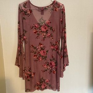 Sheer Long Sleeve Floral Dress